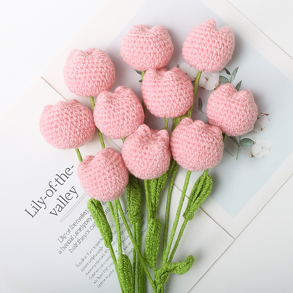 TulipWhimsy – Handmade Crochet Tulips (10/20/30 pcs) Vase Not Included