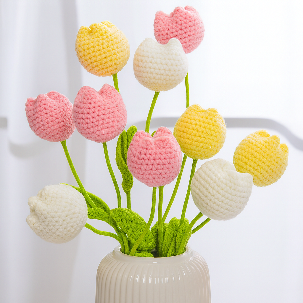 TulipWhimsy – Handmade Crochet Tulips (10/20/30 pcs) Vase Not Included