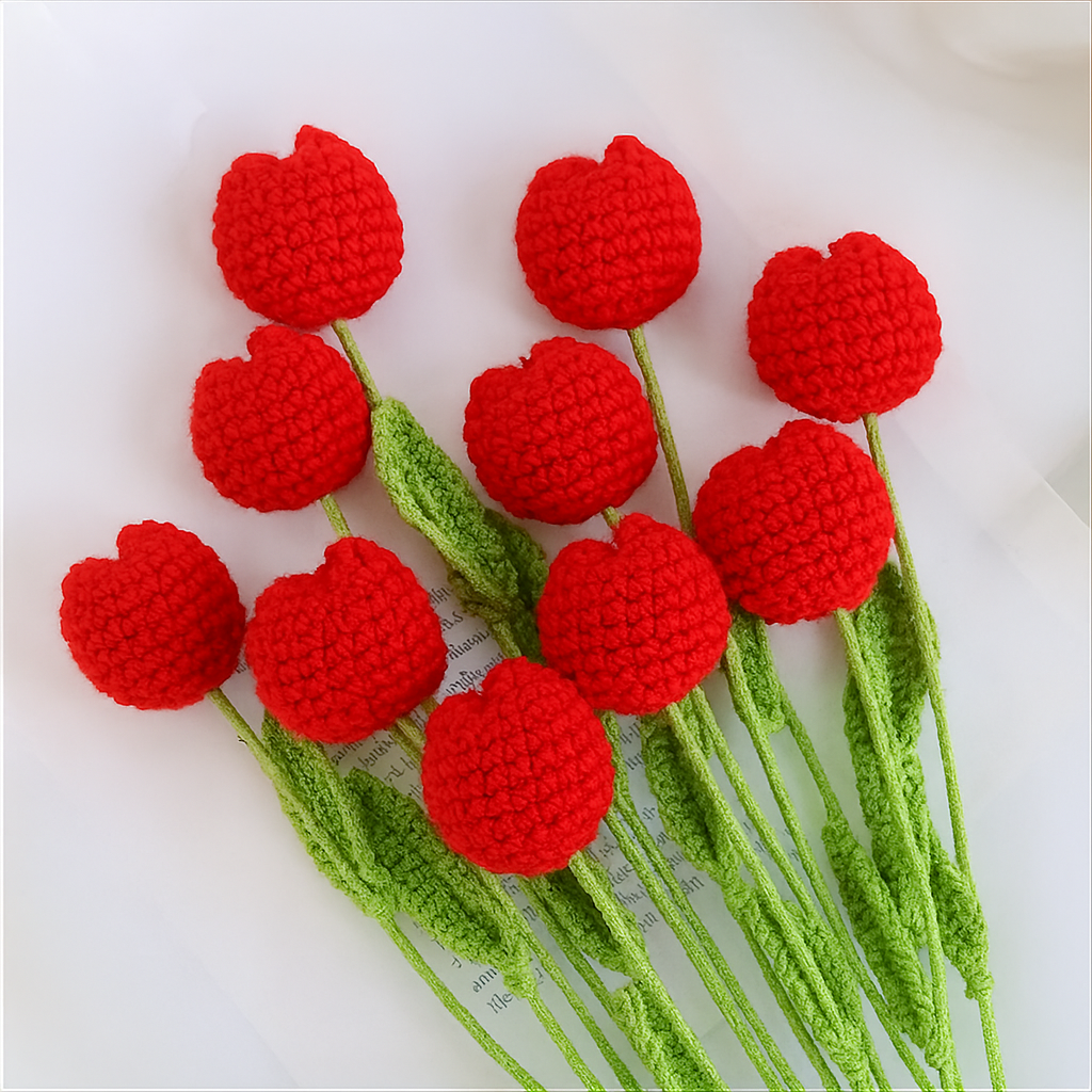 TulipWhimsy – Handmade Crochet Tulips (10/20/30 pcs) Vase Not Included